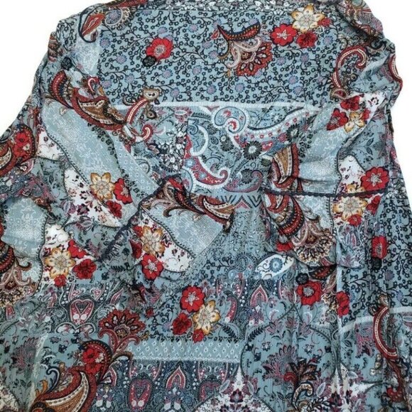 Womens Floral Print Long Sleeve Kimono Jacket Knox Rose Salt Marsh Blue Size S - Picture 4 of 6